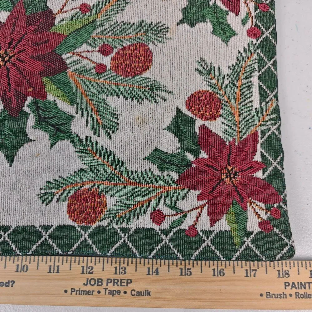 Poinsettia And Berries Embroidered Table Placemats Christmas Winter Family
